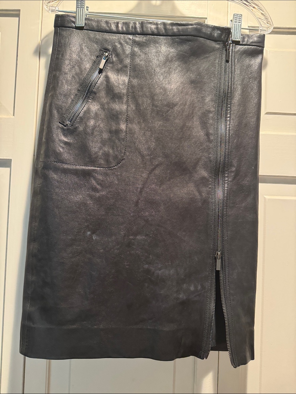 J Crew collection Black Leather Zipper Pencil Skirt